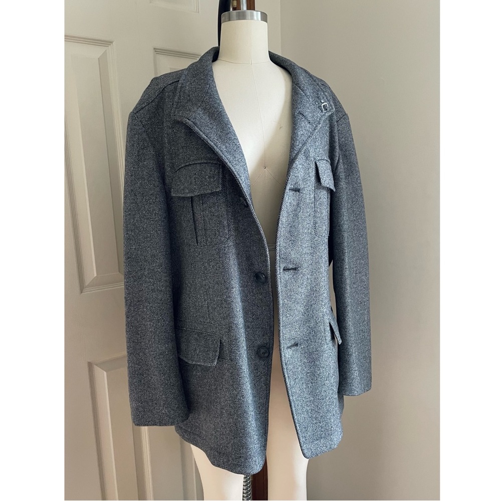 Boss by Hugo Boss Military Style Grey Wool Herringbone Coat Jacket Men’s 42R